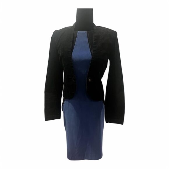 Vintage Dress Two Tone Blue and Black   Sag-harbor Women's Size 14 - Picture 2 of 7